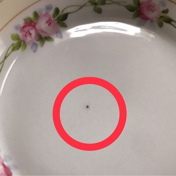 Antique Nippon Hand Painted Pink Rose Gilt Trim Cream & Green Handled Bowl - Picture 14 of 14